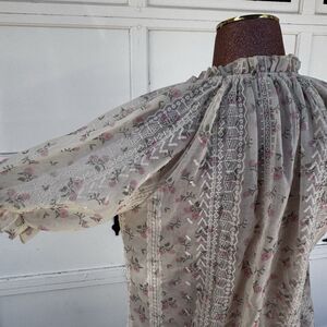 Pink Rose Ruffled Blouse Top Embroidered Lace Coquette Cottagecore Twee Delicate